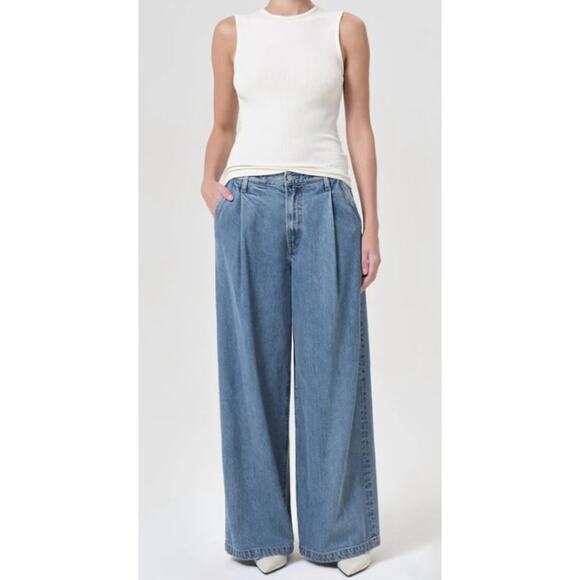 AGOLDE WOMENS 31 ELLIS TROUSER HIGH RISE ANKLE WIDE JEANS BAFFLE BLUE NEW - Picture 1 of 13